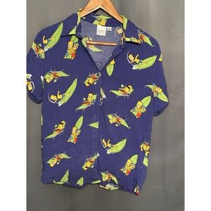 The Simpsons Bart & Milhouse Surfing Hawaiian Rayon Button Up Shirt Adult Medium